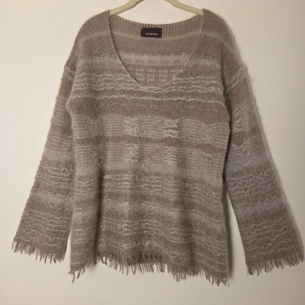 Jo No Fui Italy Superkid Mohair Blend Striped Fringe Sweater Boho Oversized L